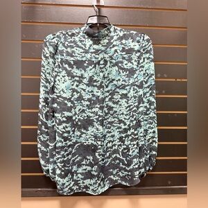 Bellatrix Tie Neck Blouse Women’s Large – Abstract Print Smocked Long Sleeve Top